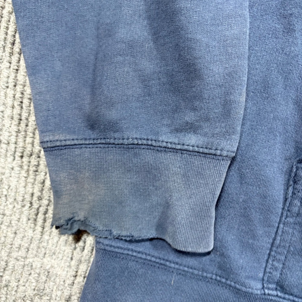 Columbia Hoodie Mens XL Blue Logo Sleeve Pullover Sweatshirt Pocket Distressed - Picture 8 of 11